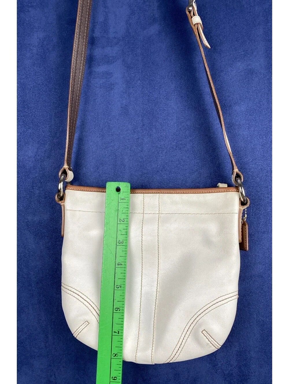 Vg Coach White Crossbody Bucket Purse Brown Trim  Boho
